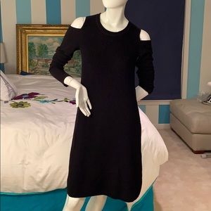 Elie Tahari soft black knit cold shoulder dress